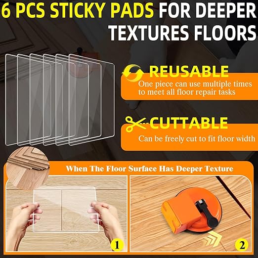 Floor Gap Fixer Tool, Heavy Duty Floor Gap Fixer Tool for Vinyl Plank Wood & Tile Flooring, Laminate Floors Gaps Repair Tools with Rubber Pad, Adjustable Height (Orange)