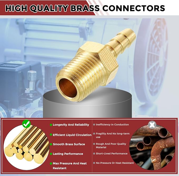Pack of 1 Brass Hose Barb Fittings Adapter Connector 1/8" Hose Barb to 1/8" NPT Male Fittings for Home Machines, Massage Bathtubs, and Irrigation Systems