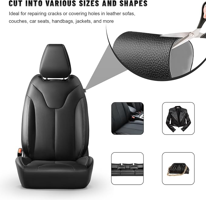 2 PCS Leather Repair Patch Tape, 4×8 Inch Waterproof PU Leather Tape Auto Upholstery Repair Patches, Self-Adhesive Cuttable Patch for Repairing Car Seats Sofas Chairs (Black)