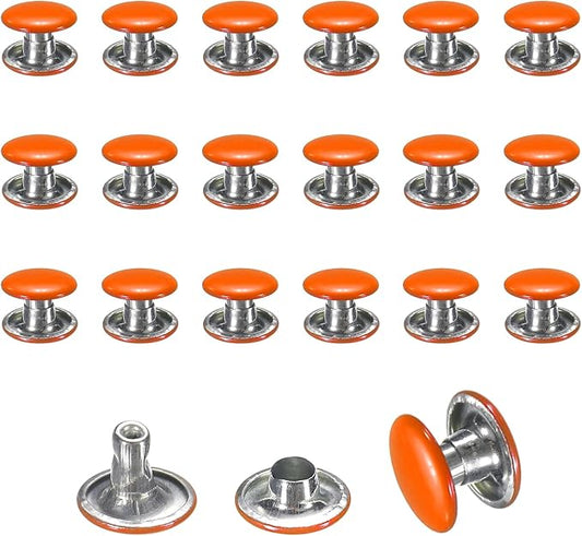 uxcell 120 Sets Leather Rivets, 8mm Double Cap Rivets, 6mm Height Tubular Metal Studs for Leather Craft Repair and Decoration DIY Clothes, Shoes, Bags, Belts, Orange