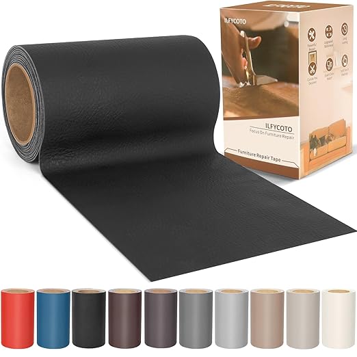 Vinyl Repair Kit, Leather Repair Kit 4 x 70 inches Leather Repair Patch for Furniture, Leather Couch Patch for Sofas, Furniture, Car Seats, Office Chairs, Interior - Dark Black