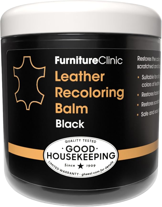 The Original Leather Recoloring Balm by Furniture Clinic - Black Leather Dye for Furniture, Couches & Car Seats - Restore Scratched, Faded, & Damaged Surfaces