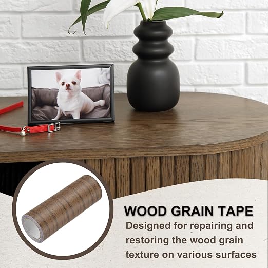PATIKIL Wood Grain Tape 6" x 15 Ft, Self-Adhesive Wood Texture Repair Tape Realistic Wooden Effect Patch for Furniture Cabinets Floor Walls, Dark Brown Oak