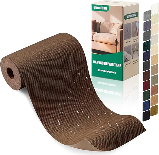 Gheeidau Canvas Repair Tape 4×70 Inch Waterproof Self-Adhesive Fabric Repair Patch for Repairing Boat Covers,Tents,Patio Umbrellas,Car Seats,Luggage,Sofas.(Dark Brown)