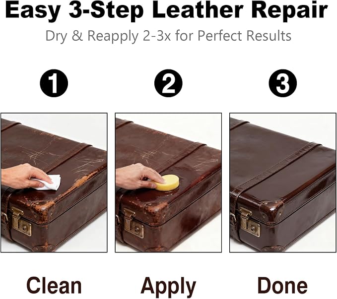 Medium Brown Leather Repair Kit, Medium Brown Leather Recoloring Balm, Leather Dye - Restore & Renew Scratch, Faded and Aged Leather & Vinyl Couches, Boots, Car Seats or Leather Furniture