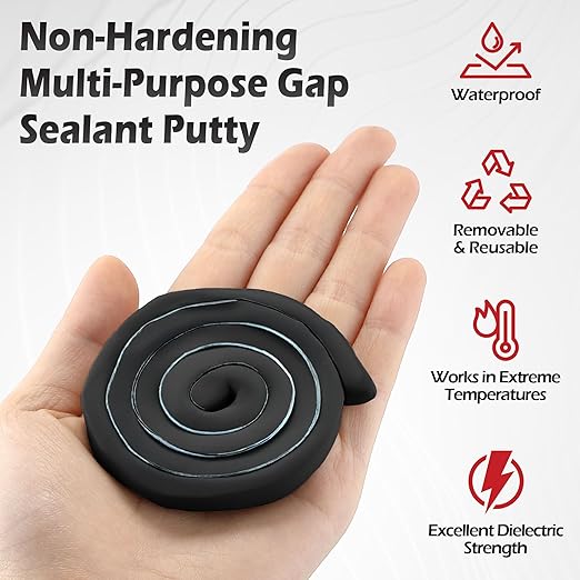 Moldable Silicone Putty, Non Hardening Multi Purpose Duct Seal Compound for Metal, Glass, Wood, Ceramic, Crafts, Heat Resistant and Waterproof, 1.5 ft x 0.32 in(Black,2 Pack)