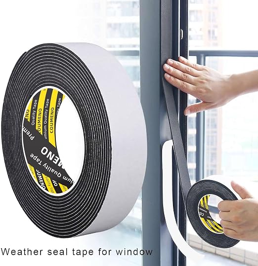Single Sided Strong Self-Adhesive Foam Tape Strips 2 Pack 2inX16.4FT, Black Weather Stripping for Door/Window Seal, Gap Insulation, DIY Homeowners Easy Install (0.12in Thickness)