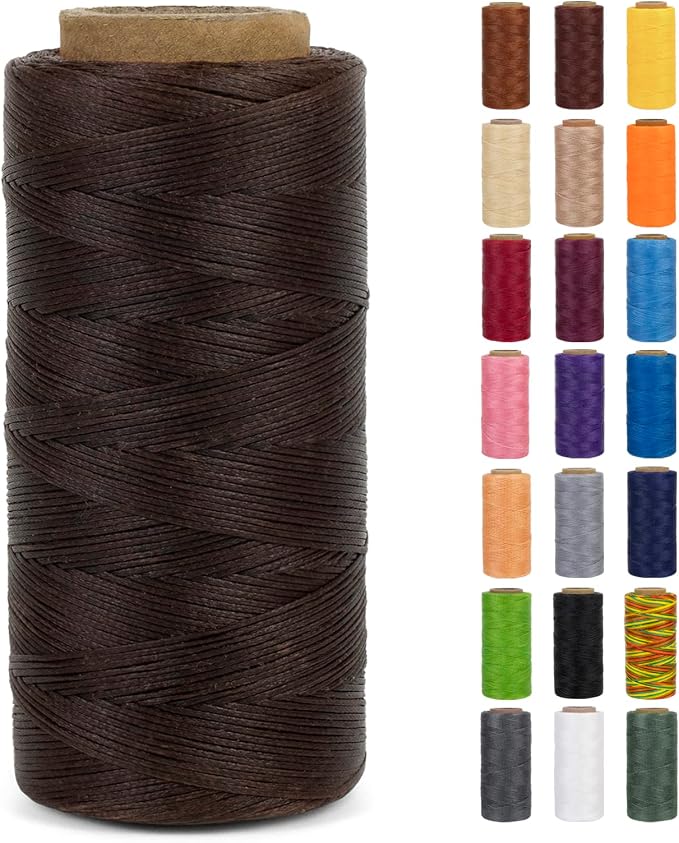 0.8mm Waxed Thread for Leather Sewing, 284 Yards, 150D Flat Wax String, Waxed Cord for Bracelet Making, Bookbinding, Shoe Repairing, Leather Projects, DIY Crafts (Light Coffee)