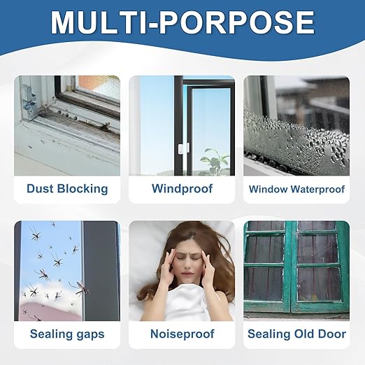 Transparent Window Weather Sealing Tape 2IN x 66 FT Draft Isolation No Residue Removable Adhesive Waterproof Windows Doors Shower Glass AC Units Ideal for Winter Seal & Summer Cold Air Loss Prevention