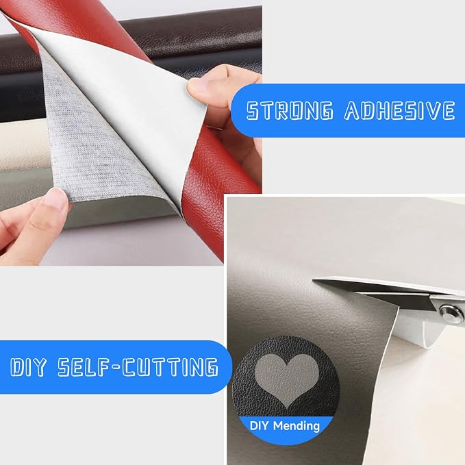 Leather Repair Patch, Self Adhesive Leather Repair, Large Leather Repair Tape for Sofa, Car Seats, Furniture, Cabinets, Chairs, Handbags （Grey, 16X157 inch)