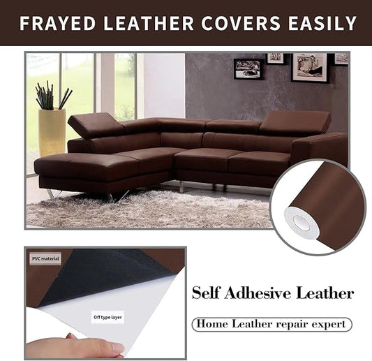 Leather Repair Patch, 17X316 Inch Self Adhesive Leather Repair, Large Vinyl Patch Tape for Couches, Furniture, Car Seats, Cabinets, Wall, Handbags （Brown, 17X316 Inch）