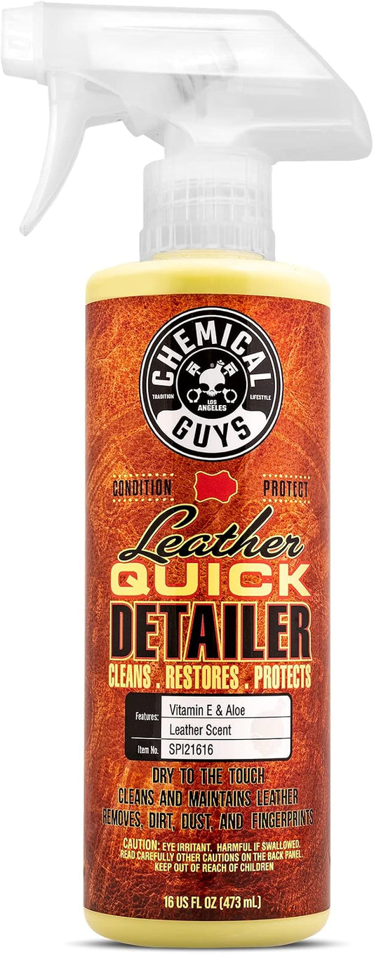 Chemical Guys Leather Quick Detailer - Interior Cleaner and Conditioner for Natural, Synthetic, Pleather, and More, Safe for Car Seats, Furniture, Apparel, Shoes & Boots, Leather Scented - 16 fl oz