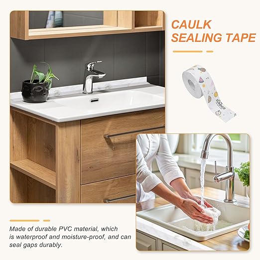 PATIKIL Caulk Tape Waterproof Self Adhesive, PVC Toilet Caulking Sealant Strip Bathtub Caulk Sealing Strip Tape for Bathroom Kitchen Countertop, Summer (1.5 Inch x 16.4 Ft)