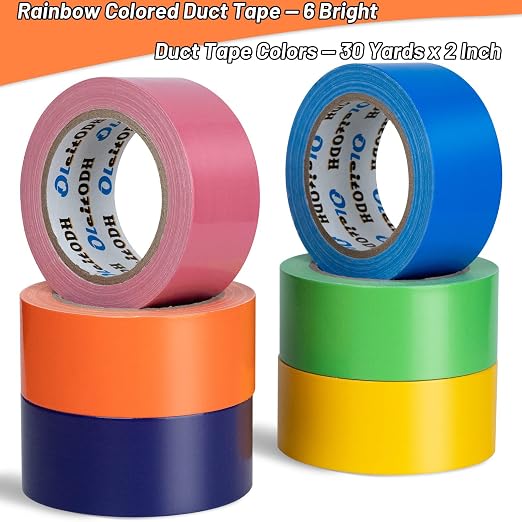Oleitodh 6 Pack Rainbow Colored Duct Tape Bulk, 2 Inch x 180 Yards Heavy Duty Color Duct Tape Rolls, No Residue,Waterproof & Tear by Hand,Great for Packaging, Arts & Crafts and DIY Projects