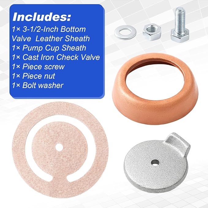 Pitcher Pump Repair Kit and Well Parts Set Compatible with Simmons 1160/PM500 and No. 2 Hand Pumps, Lower Valve Leathers, Pitcher Pump Cup Leathers, Check Valve Weight and Maintenance Kit