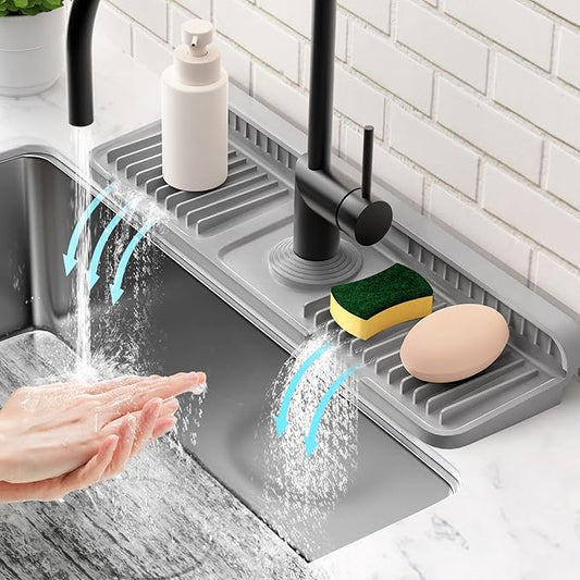 17.7'' Faucet Mat for Kitchen Sink Splash Guard[7° Slope Fast Self-draining][Snap Lock Fit] Folding Kitchen Sink Faucet Mat Splash Guard Kitchen Sink Area Water Splash Guard Behind Faucet Draining Mat