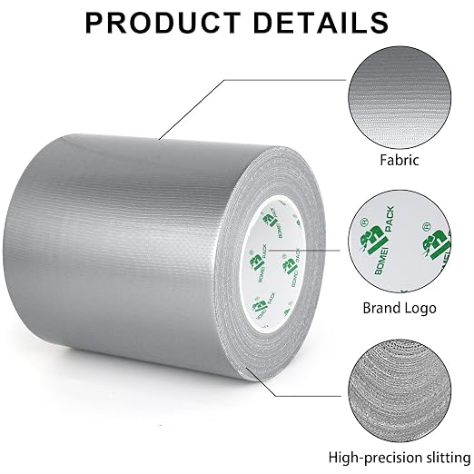 BOMEI PACK Duct Tape Heavy Duty Waterproof, Strong Adhesive Silver Duct Tape Bulk for Indoor Outdoor Repairs, Tear by Hand - 50 Yards x 6 Inch - 9.05mil Thick