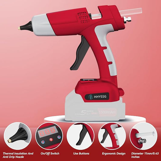 100W Cordless Hot Glue Gun Compatible with Milwaukee 18V Battery, Upgraded Digital Temperature Adjustable, 30 0.43" Glue Sticks, Fast Preheat for DIY Crafts Home Repair Industrial Projects (Tool Only)