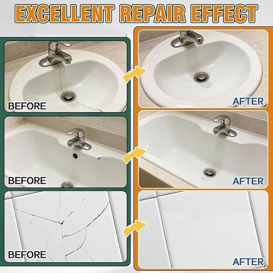 Porcelain Repair Kit White, Waterproof Bathtub & Tile Repair Kit for Tub, Enamel, Fiberglass, Acrylic, Porcelain, Ceramic, Marble, Granite, Resin, Quartz, Chips, Dents, Cracks, Patch, Hole (50g+50g)