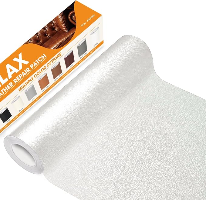 WALLAX Leather Repair Patch, 16 x 79 Inches Self Adhesive Leather Repair Tape for Furniture, Couch, Sofa, Car Seats, Office Chair, Car Interior, Upholstery, Vinyl Repair Kit (White)