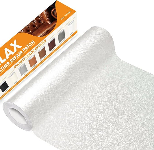 WALLAX Leather Repair Patch, 16 x 158 Inches Self Adhesive Leather Repair Tape for Furniture, Couch, Sofa, Car Seats, Office Chair, Car Interior, Upholstery, Vinyl Repair Kit (White)
