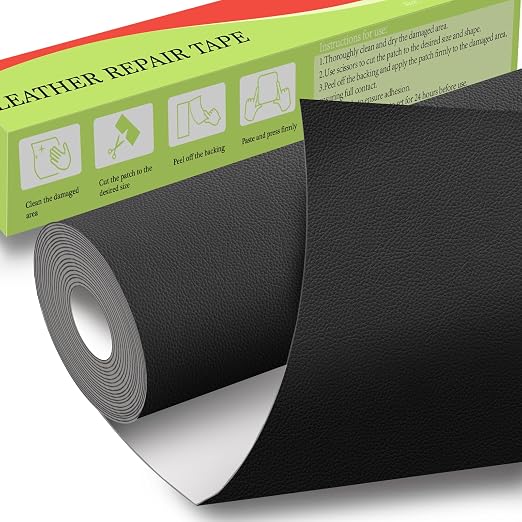 GEYYANG Leather Repair Patch, 16X79 inch Self Adhesive Leather Patches, Large Leather Repair Tape for Couches, Furniture, Car Seats, Cabinets, Wall, Handbags(Black - Litchi Grain)