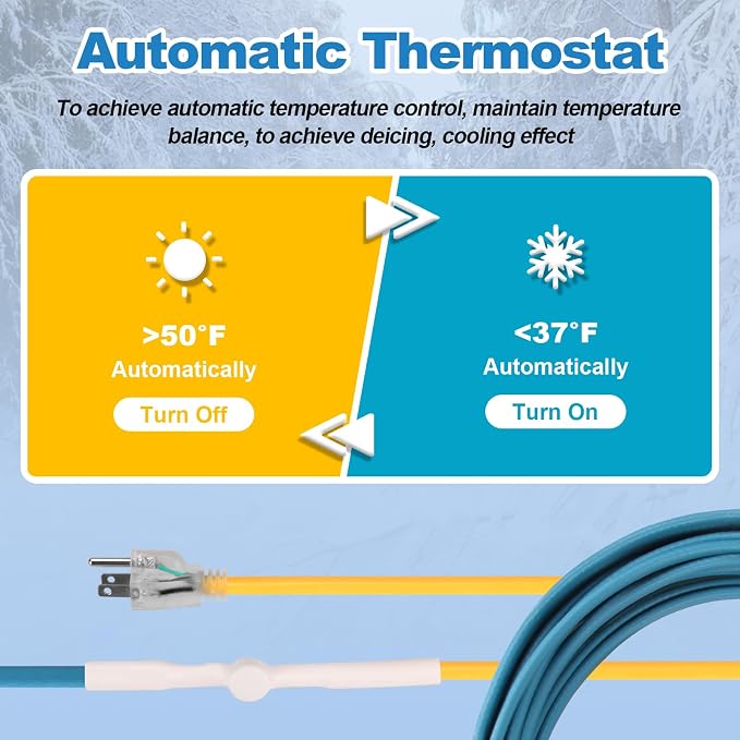 YAMIAOMAO Heat Tape for Water Pipes,24 Ft Blue Self-Regulating Heat Tape,-40°F Deicing Heat Tape,Prevent Water Pipes from Freezing,Heat Tape Water Pipes Suitable For Outdoor Water Tanks Of House