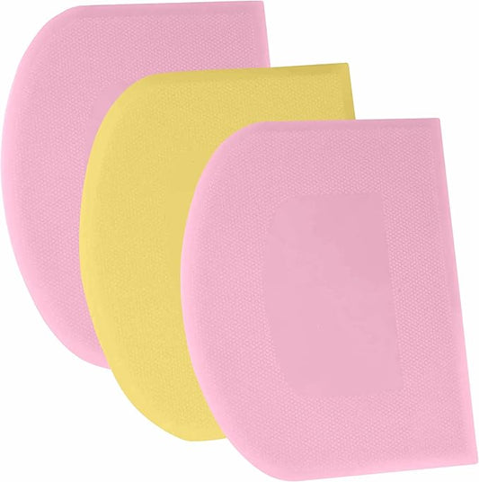 SURDOCA Dough Scraper Bench Scraper - 3P 11.8x7.3" Plastic Flexible Bowl Scraper, Sharp Edge & Angles Cake Scraper. Non-Slip Bakeware Decorating Tools Sculpting & Modeling Tools - Pink+Yellow+Pink