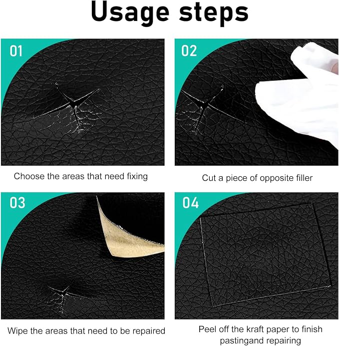 Car Leather Repair Patch, Waterproof Anti-Scratch Repair Tape, Breathable Flexible Refurbished Tape, Cuttable Self-Adhesive Patch Kit for Most Car Seat & Home Furniture (Black)