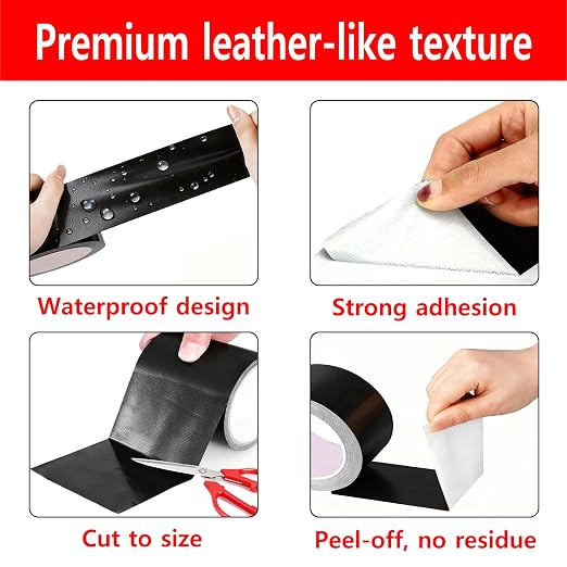 Leather Repair Tape for Sofa & Car Seats, 8 Colors, Waterproof Self-Adhesive Repair Patch, Leather-Like Texture, Indoor & Outdoor Use (Black - 4" W x 32.8'L)