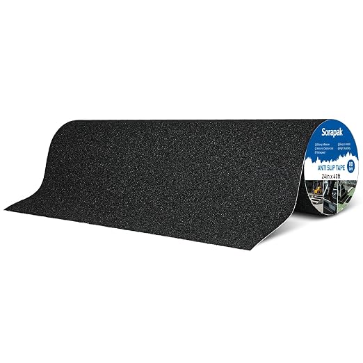 Extra Wide 24in x 40ft Black Anti Slip Tape, 80 Grit Waterproof Non Skid Grip Tape Roll for Ramps, Decks, Boat Decks, Warehouse Floors, Garages, Indoor & Outdoor Use