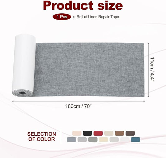 PATIKIL 70x4.4 Inch Linen Repair Tape, Repair Fabric Patch Self Adhesive Couch Patch Line Repair Patch for Furniture Sofa Car Seats Office Chairs, Dark Gray