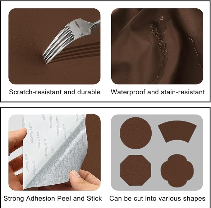 Self Adhesive Leather Repair Patch,8x12 inch Vinyl Repair Kit,Leather Repair Kit for Furniture,Car Seat,Couch,Office Chair, 2 Pcs Dark Brown