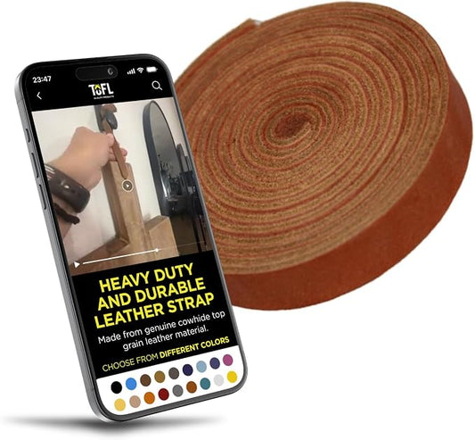 TOFL Genuine Leather Strap | Top Grain Cowhide Strip – Tan | 72" L x 5/8" W x 1/16" Thick | Suede Backing | Leather Craft Supplies | Leatherworking & DIY Repair Projects | 4-5 oz