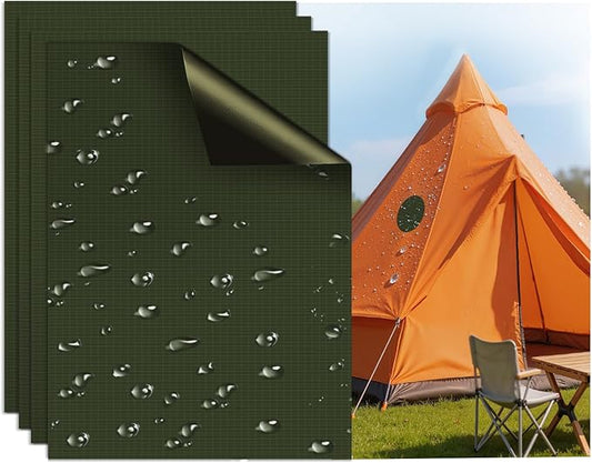 Waterproof Self-Adhesive Fabric Repair Tape - Tent Repair Kit,4pcs Nylon Fabric Patches for Jacket, Clothes, Puffer Down Jacket,Sleeping Bag, Outdoor Gear Tenacious Repairs Tape, Dark ArmyGreen