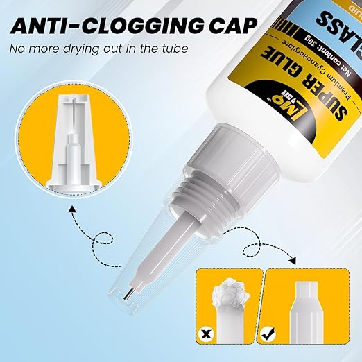 Glass Super Glue Clear 30 Gram, Thin Superglue Repair Crafts Acrylic Plexiglass Glasses Bowls Heavy Duty, All Purpose Instant Waterproof Cyanoacrylate Adhesive Bonding Between Glass and Others