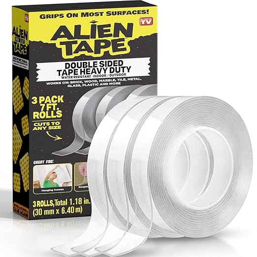 ALIEN TAPE Nano Double Sided Tape, 21-ft Multipurpose Removable Adhesive Transparent, Grip Mounting Washable Strong Sticky Heavy Duty for Carpet Photo Frame Poster Décor - As Seen On TV