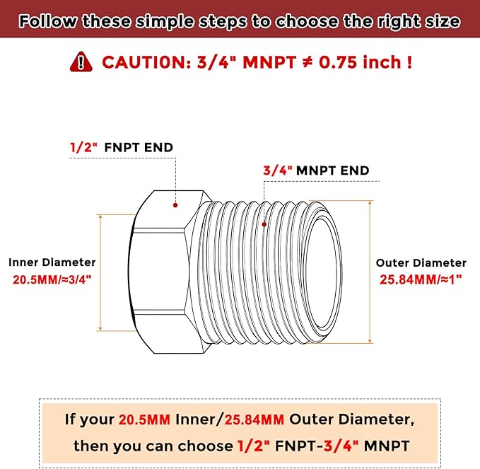 Pack of 1, 3/4" Male NPT to 1/2" FeMale NPT Solid 304 Stainless Steel Hex Bushing, Hose Fittings Adapter Reducer for Pipe Leak Repair, Bathroom Remodeling, Tool Extensions
