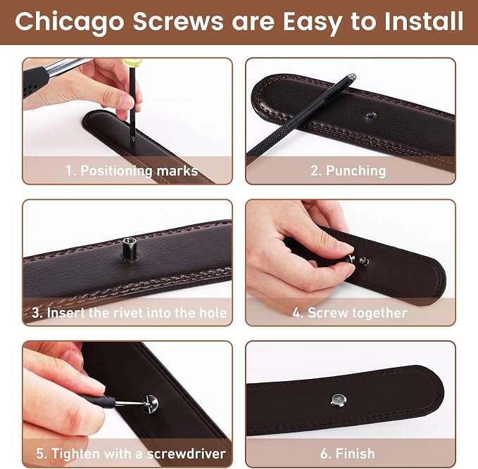 Leather Rivets, AIIQESBT 110 Pcs Chicago Screws with 2 Pcs Tool Set, Chicago Screw Rivets Assorted Kit for Decorate & Repair Leather Crafting, Bookbinding, Custom-Made Items (Gunmetal Black & Gold)