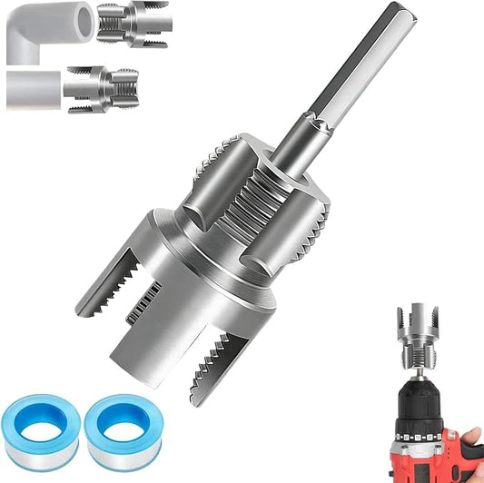 PVC Pipe Threader 2Pcs 1/2" 3/4" - Internal & External Threading Tool Set for Drill（1PCS 3/4)