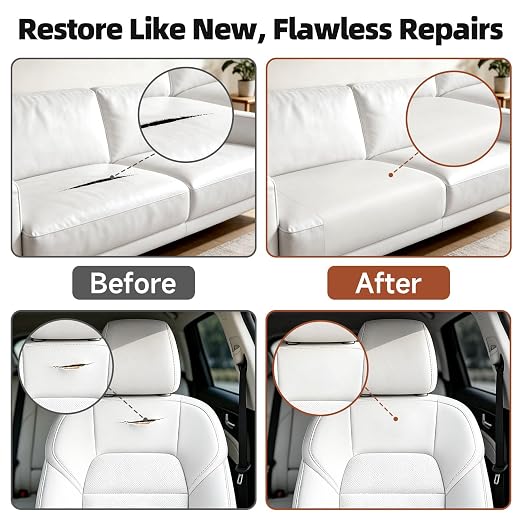 Leather Repair Tape, Heavy Duty Vinyl Repair Patch, Waterproof Self Adhesive Leather Repair Kit for Fixing Holes & Scratches on Couch, Car Seat, Furniture (White, 3.15 x 59in)