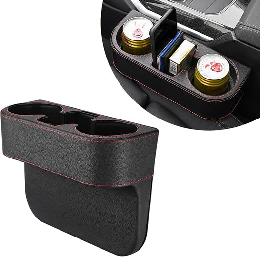 DXNQ Car Cup Holder Gap Filler Organizer, Multifunctional Auto Front Console Gap Filler with Cup Holder, Leather Extra Cup Holder Storage Box for Car Truck SUV, Car Accessories (Black)