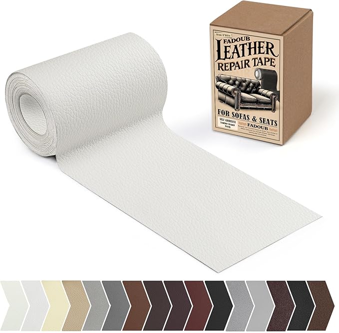 Leather Repair Patch, 3 x 60In Self Adhesive Leather Repair Tape Kit for Furniture, Couch, Sofa, Office, Car Seats, Car Interior,Vinyl Repair Kit (White)
