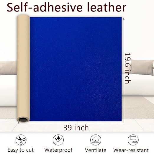 Royal Blue Leather Repair Patch, 39.3 x 19.6 Inch Self Adhesive Leather Repair Tape, Large Vinyl Leather Repair Kit for Furniture, Car Seats, Sofats, Couch, Office Chair