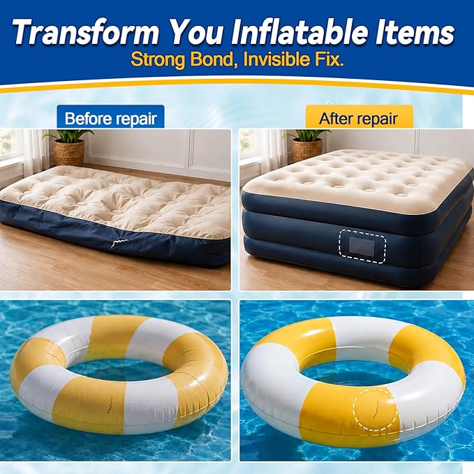 Air Mattress Patch Kit, Vinyl Pool Liner Repair Kit, Inflatable Repair Patch Kit for Air Beds, Hot Tubs, Inflatable Boats, Bounce House, Swim Rings & Toys (60ml)