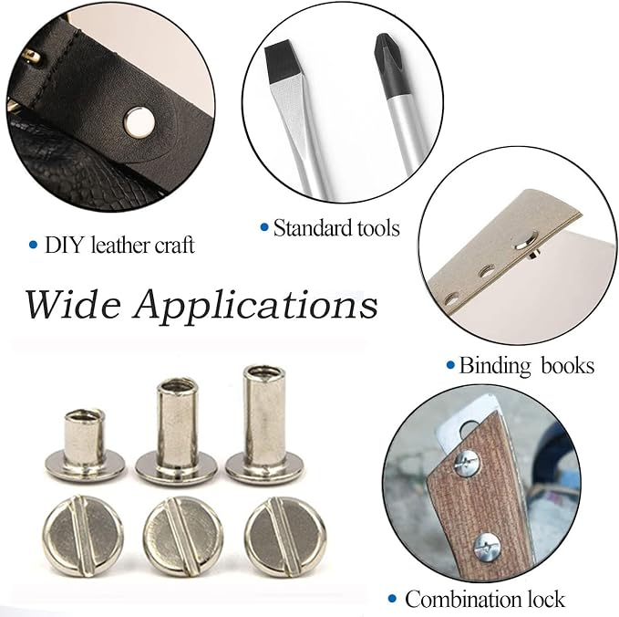 ALLOYGOLD 75 Sets Silver Chicago Screws 1/4 3/8 1/2 Leather Assorted Kit ，3 Sizes of Screw Rivets for Leather Rivet for DIY Belt Craft and Bookbinding (M5 X 6, 10, 12)