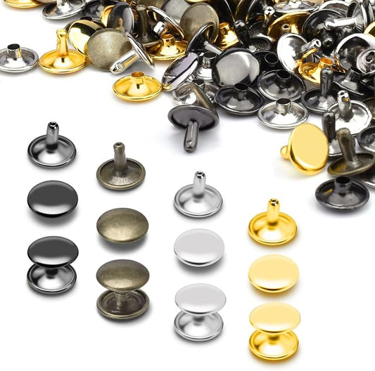 CooBigo 400Sets Rivets for Leather, 12mm Double Round Cap Rivets, Leather Rivets Tubular Studs Spike for Purse Strap Key Rings Clothing Fabric Pets Collar Repair Hardware (4 Color)