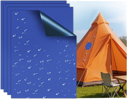 Waterproof Self-Adhesive Fabric Repair Tape - Tent Repair Kit,4pcs Nylon Fabric Patches for Jacket, Clothes, Puffer Down Jacket,Sleeping Bag, Outdoor Gear Tenacious Repairs Tape, RoyalBlue