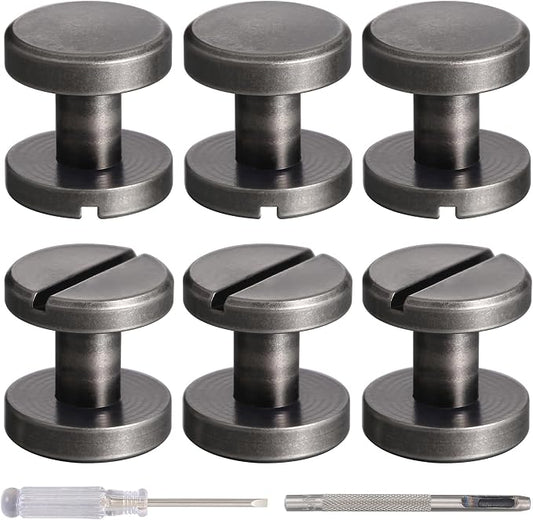6 Sets 10x6MM Brass Chicago Screws Rivets for Leather Binding Screws Studs Purse Hardware Spikes and Studs for Repair Decorate Clothing Shoes Belt Collar Leather Craft (Antique Silver)