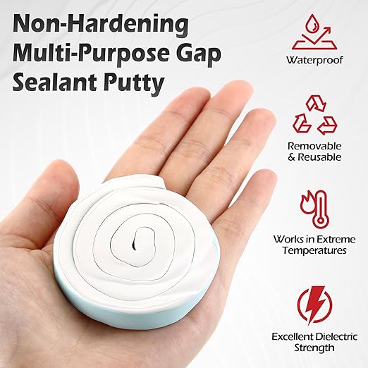 Moldable Silicone Putty, Non Hardening Multi Purpose Duct Seal Compound for Metal, Glass, Wood, Ceramic, Crafts, Heat Resistant and Waterproof, 1.5 ft x 0.32 in(White,1 Pack)